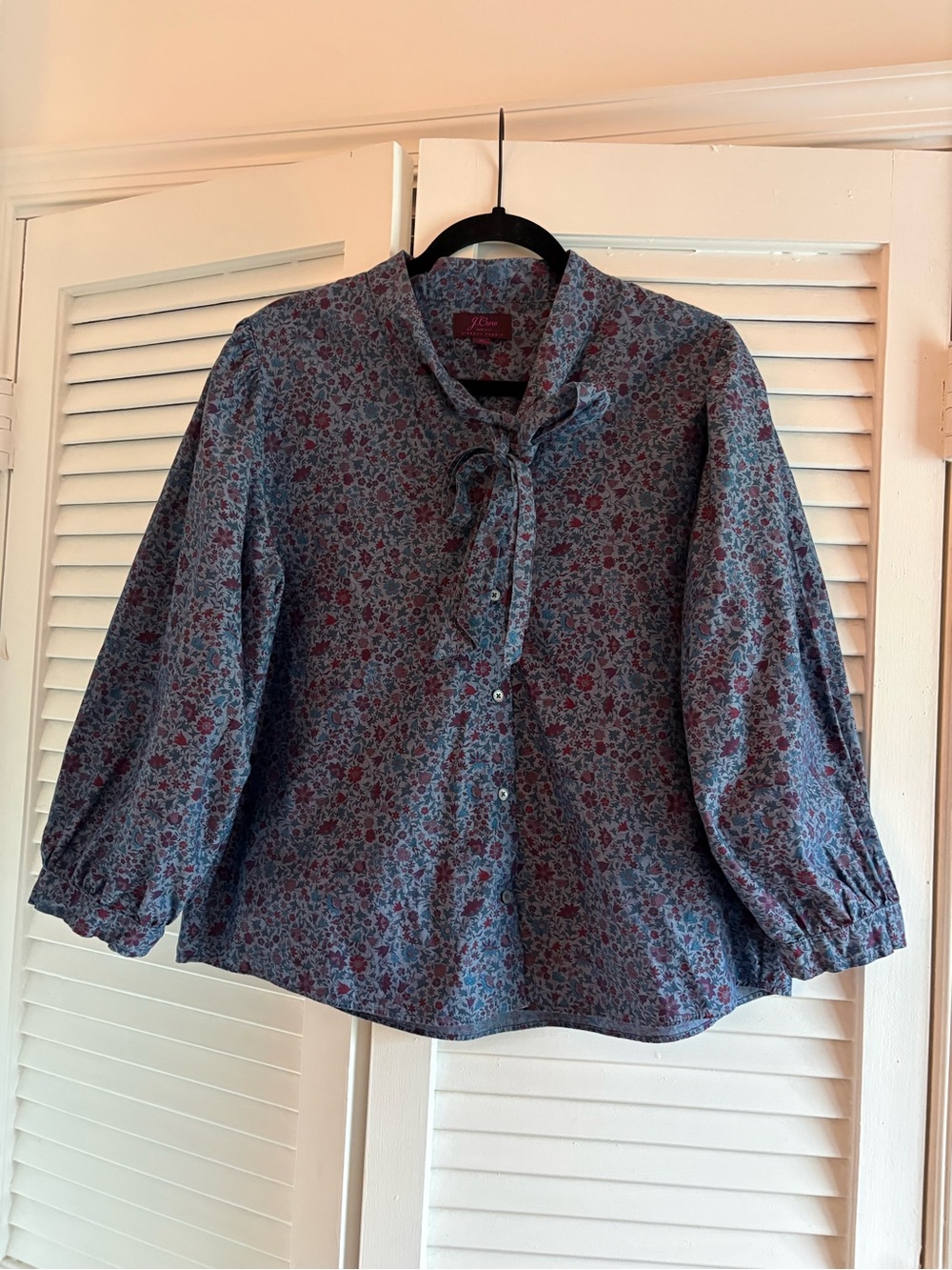 J. Crew x Liberty of London floral print blouse w/ tie-neck, size XL